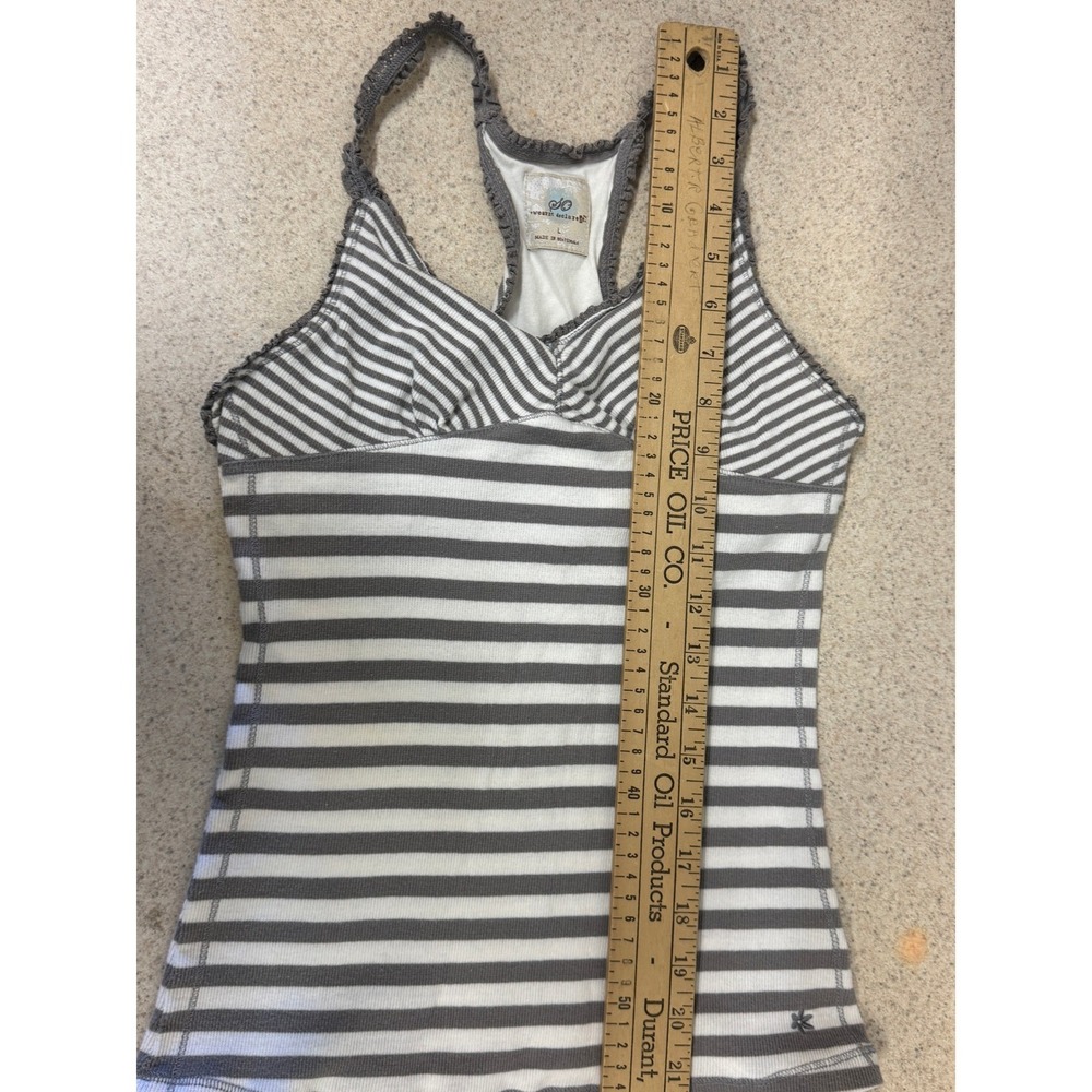Y2K‎ Striped Racerback Tank Top Gray White Fitted Stretch Indie 2000s Boho L - Picture 9 of 10